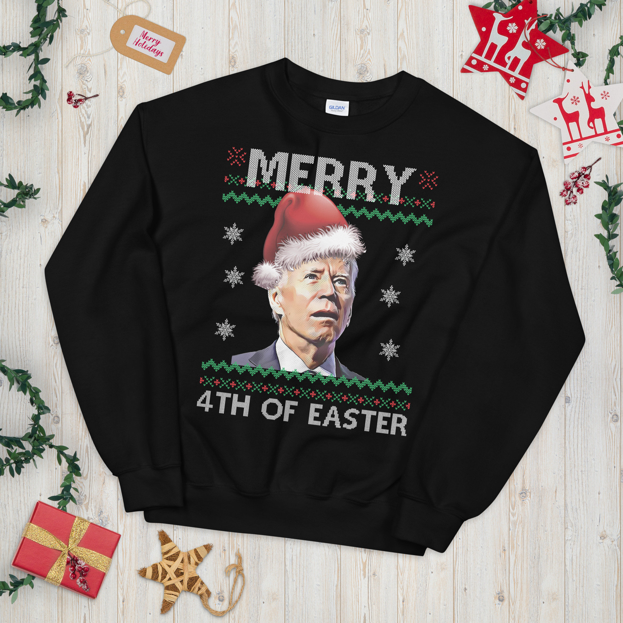 100% Authentic Merry 4th Of Easter Funny Biden Christmas Ugly Sweater T ...