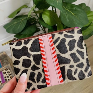 Real Leather Animal Print Coin Purse Stitched Pouch