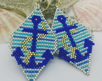 Nautical Anchor Dangle Earrings,Ocean Sea Boating Yacht Summertime Beach Jewelry,Navy girl