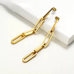 Pendientes Link Chain Gold, aretes de moda cadena dorada.