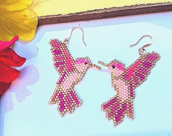 Bunte Kolibri Ohrringe Handgemachte Samen Perle Ohrringe Boho Statement Schmuck Geschenk für sie Naturliebhaber Ästhetik