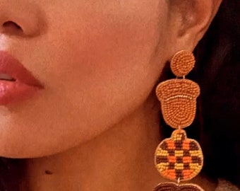 New Autumn earrings |Fall Theme Seed Bead Drop Earrings| pumpkin leaf earrings.