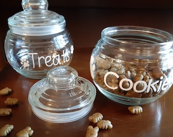 Glass Round Cookie / Treat Jar for Cats & Dogs - Kitten/Cat Puppy/Dog Treats Cookies Jar Container
