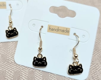 Black Cat Whisker Dangle Drop Hook Earrings | Jewelry Gift for Cat Lover