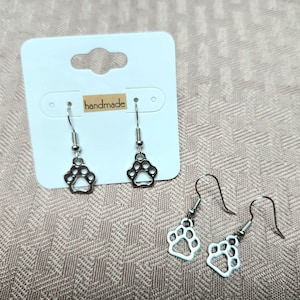 Pendientes de gancho con forma de pata de color plateado/regalo de joyería para amantes de los gatos o perros