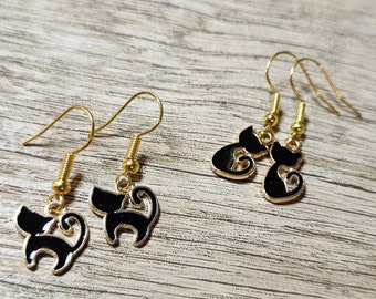 Black Cat Dangle Drop Hook Earrings | Jewelry Gift for Cat Lover