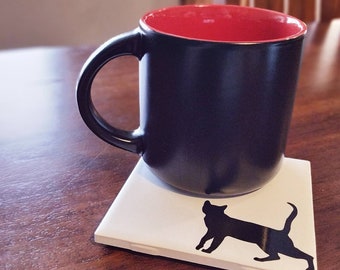 Upcycled Tile Cat Kitten Coaster Trivet - Square Ceramic Tile Black Cat Silhouette - Gift for Cat Lovers, Black Cat Gift