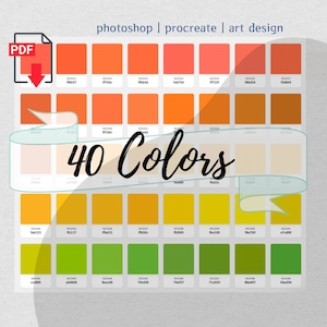 May include: A chart of 40 colors in a grid format. The colors are arranged in a gradient from orange to yellow to green. The chart is labeled "40 Colors" and has a PDF download icon in the top left corner.