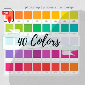 40 Color Palette Swatches pdf Hex Code Instant Download Procreate Photoshop  iPad Art Goodnotes Design Graphics