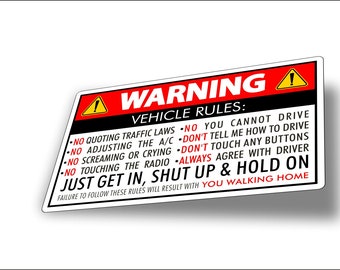 Rules For Passengers Vinyl Decal – JDM Funny Car/Truck/Race/Rally/Turbo/4x4 Sticker – Glossy – StreettFX