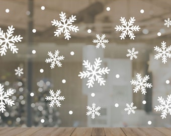 Snowflakes, 16 White Snowflakes and 50 dots, Christmas, Xmas stickers, Window Stickers, Winter ,