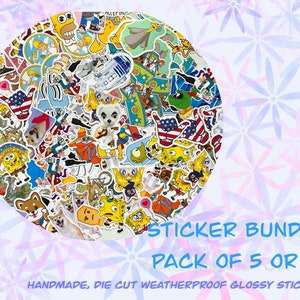 5 Random Sticker Pack | The Simpsons, Adventure Time, Old Skool TV Shows Pop Culture | Weatherproof glossy