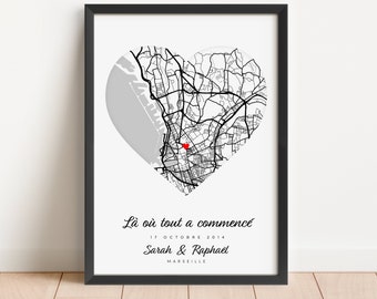 Affiche lieu de rencontre personnalisée / Cadeau de Saint Valentin / Là où tout à commencé