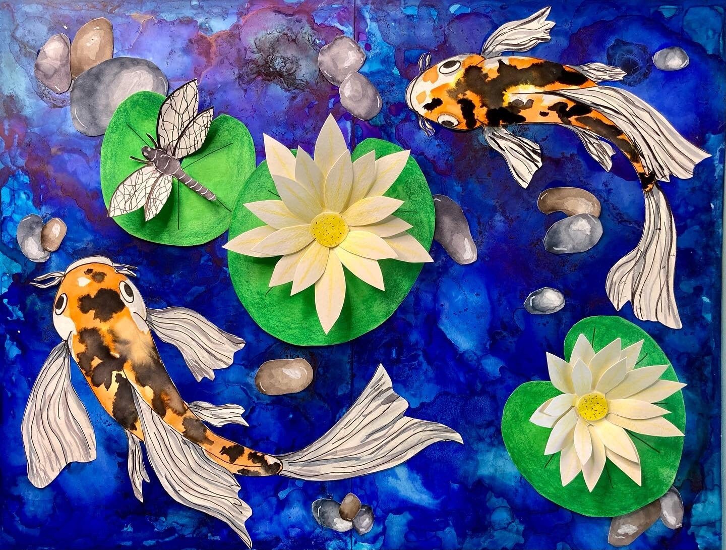 Custom Koi Fish Pond Lily Pad Flower Watercolor Alcohol Ink Etsy Ireland
