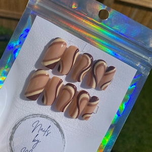 Chocolate Swirl Press on Nails | Brown Swirl Nails | Fall Press on Nails | Nails by Mitali