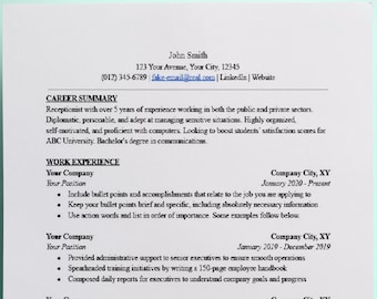 Minimalistische cv-sjabloon, professioneel cv, Word - Google Docs, instant downloadsjabloon, digitaal product