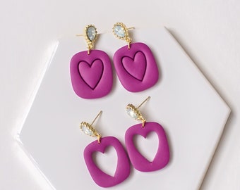 Fuchsia Valentine Heart Earrings | Heart Earrings | Opalescent Studs | Lightweight Earrings | Valentines Gift for Her | Gifts for Friends