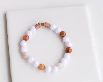 Beaded Bracelet with Gold Filled Heart | Contains Semi Precious Agate Beads | Stretch Bracelet | Handmade