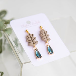 Leaf Earrings Clay Charm Earrings Gold Polymer Clay Earrings Dangle Earrings for Fall Leaf Earrings Simple Earrings Gold image 2