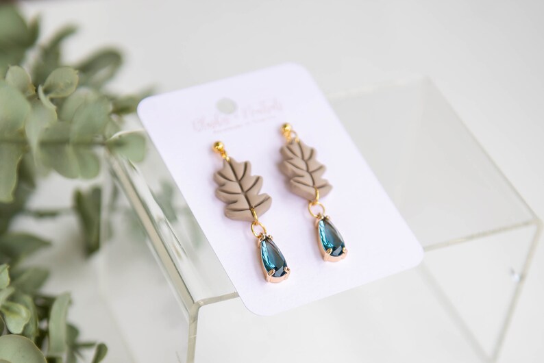 Leaf Earrings Clay Charm Earrings Gold Polymer Clay Earrings Dangle Earrings for Fall Leaf Earrings Simple Earrings Gold image 2