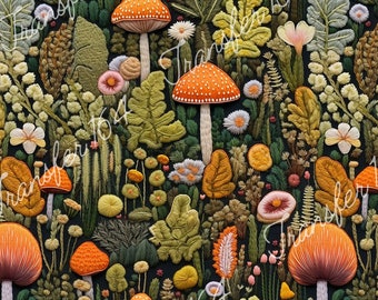 TP164 | Gestickter Pilz Bildtransfer für Knete | Polymer Clay Werkzeuge | Herbst | Wasserlöslich