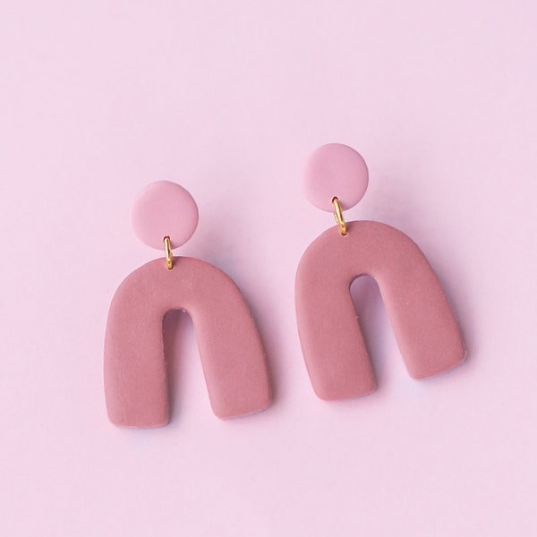 Color Block Arches | CHOOSE YOUR COLOR | Modern Earrings Dangle | Polymer Clay Earrings | Handmade | Pink Clay Earrings | Green | White