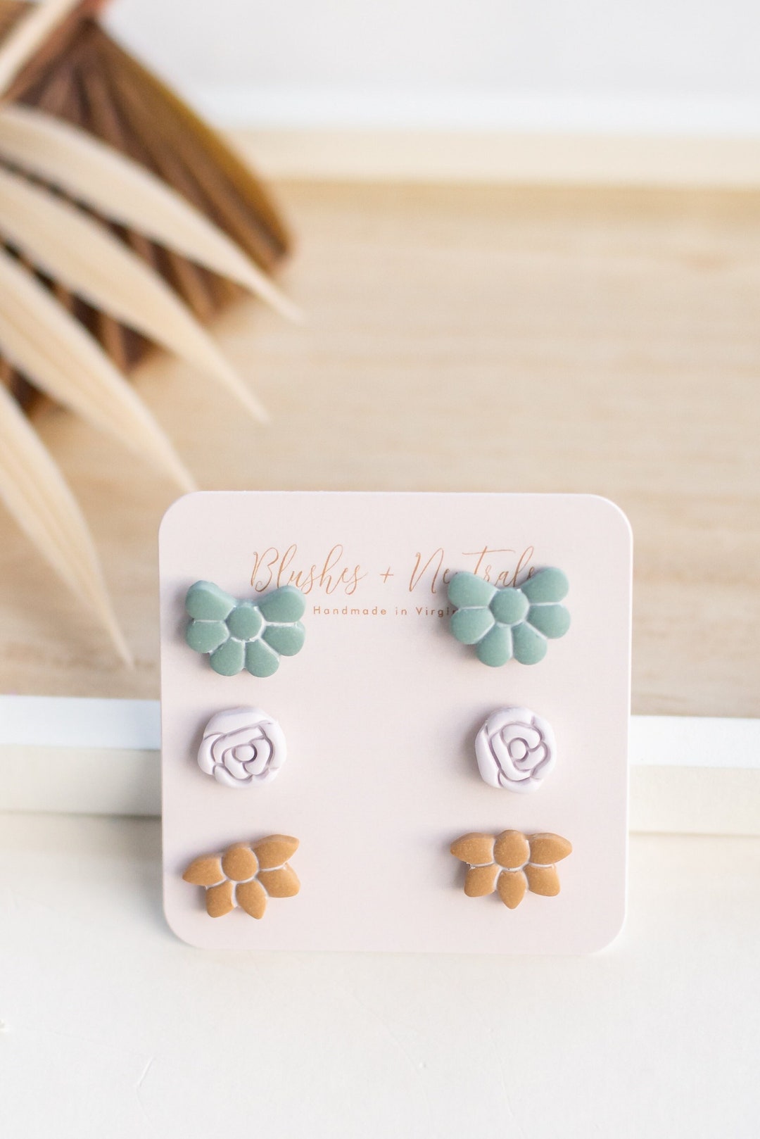 Set of 3 Stud Earrings Clay Stud Earrings Set Flower Stud Etsy