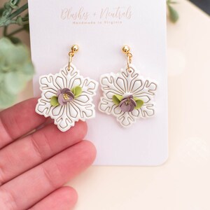Snowflake Earrings | Gold Plated Hypoallergenic | Floral Earrings Dangle | Clay Snowflake Earrings | Detailed Earrings | Christmas Earrings