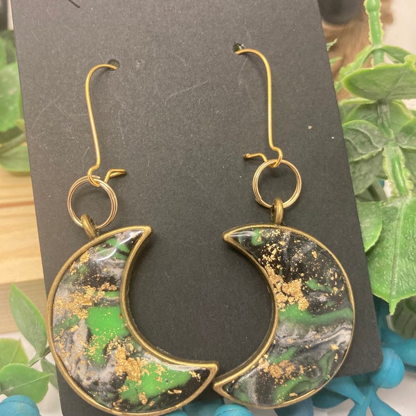 emerald twilight crescent earrings