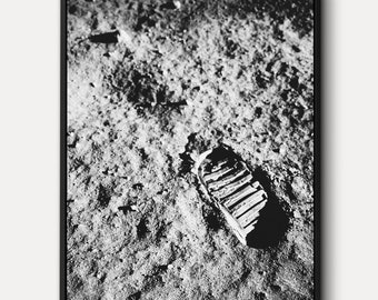 Apollo 11 Footprint Wall Art - First Step on Moon Picture, Space Prints, Moon Wall Decor, Modern American History, Nasa Print, Astronaut Art