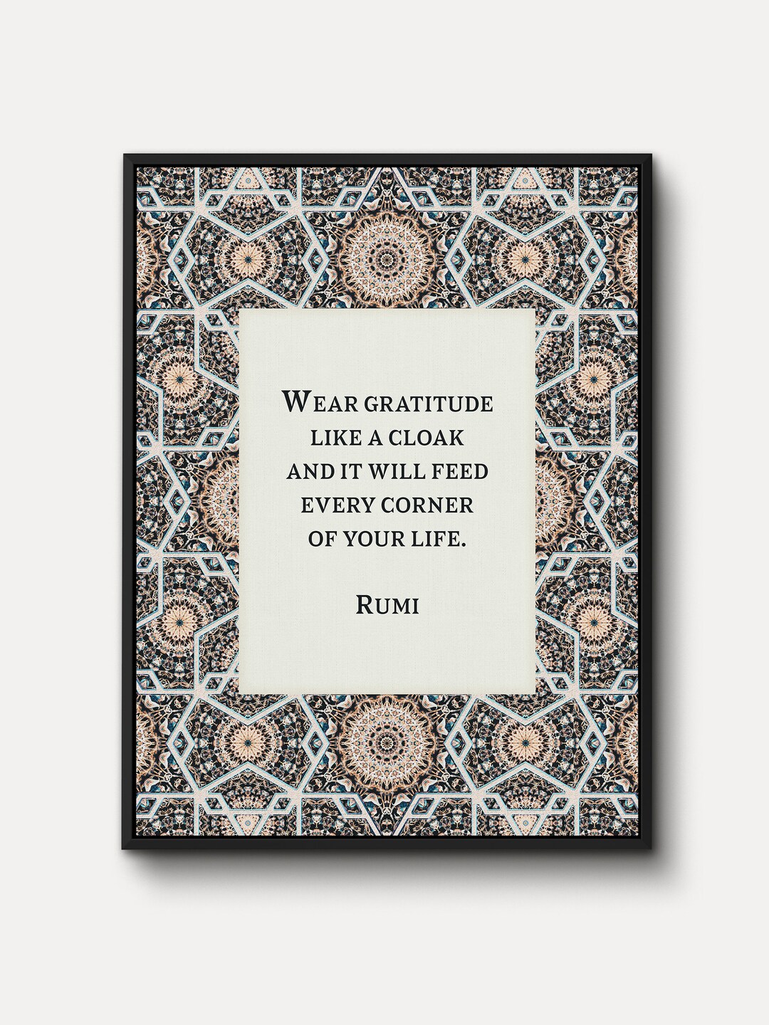Gratitude WALL ART Rumi Poem, Geometric Pattern, Poetry Wall Decor