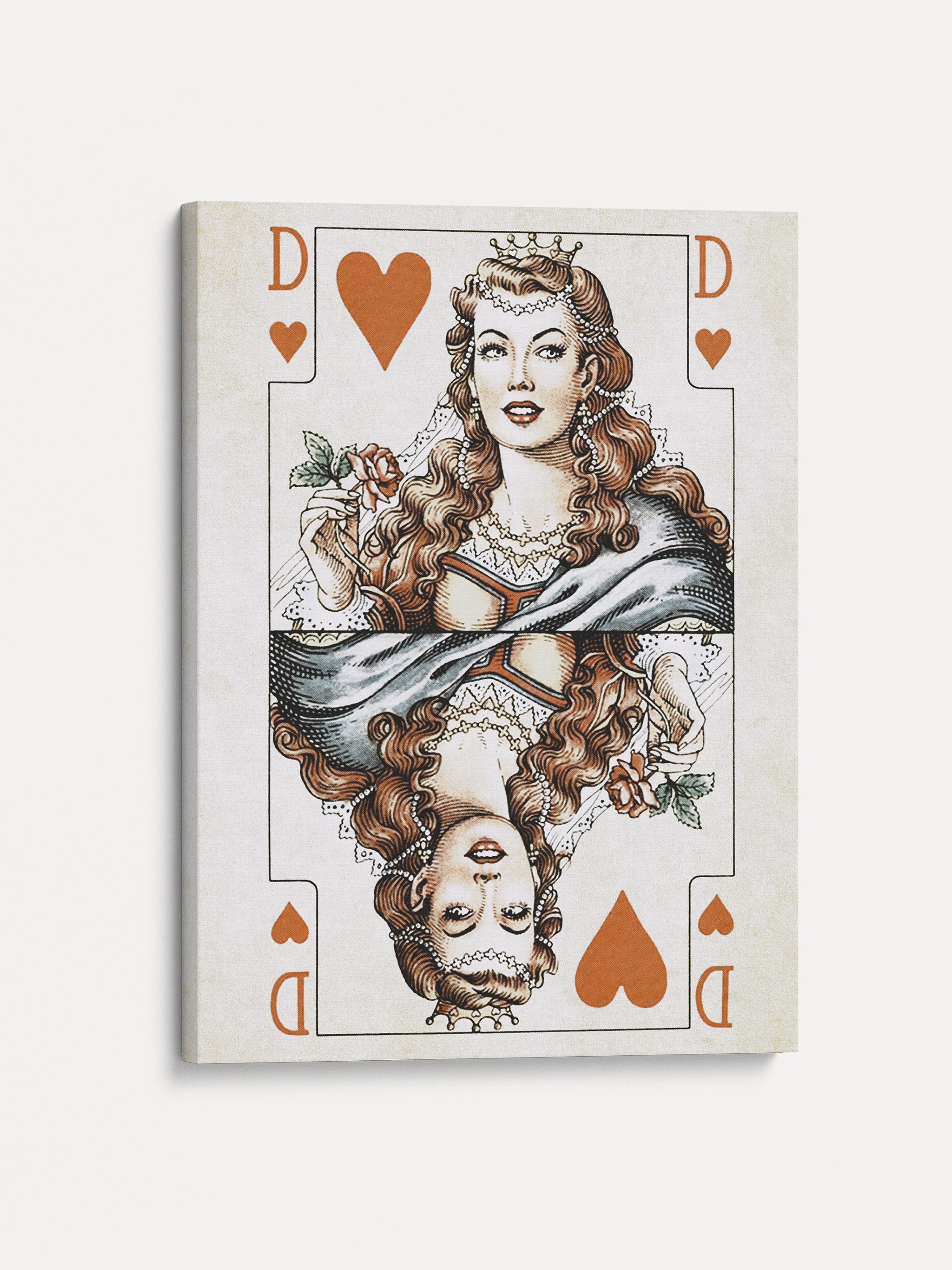 Queen of Hearts WALL ART Playing Cards Art Print, Vintage Cards