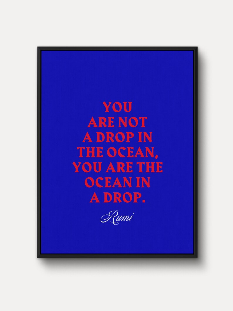 The Ocean by Rumi WALL ART Inspirational Poem, Words on Canvas Art, Sufi Quote Wall Decor, Color