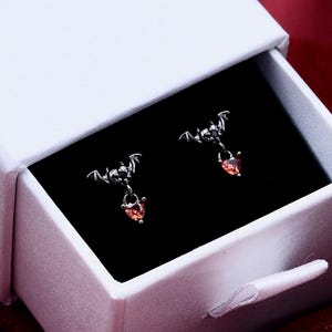 Gothic Bat Earrings| 316L Stainless Steel | Black Flatback Screw Back Studs | Vampire Earrings | Alt Emo Jewelry | Halloween Earring Stack