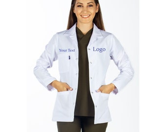 SHORT Lab Coat, Embroidered Medical Lab Coat, Personalized Lab Coat, Lab Coat with Business and Name, Title, Logo, White short Lab Coat