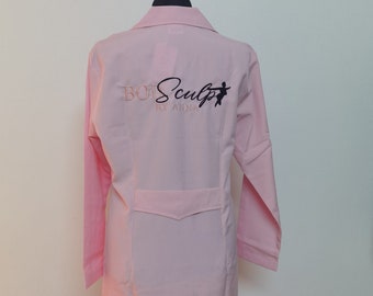 Custom Lab Coat, Embroidered Medical Lab Coat, Personalized Lab Coat, Lab Coat with Business and Name, Title, Logo, Custom Pink Lab Coat