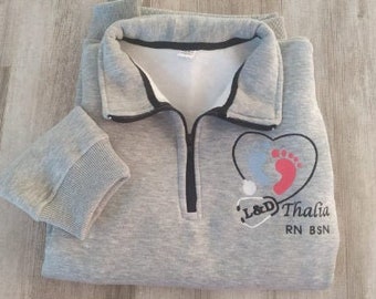 Personalized Embroidered Nurse Nursing pediatric nurse, RN Logo Embroidered Monogram Quarter Zip Sweatshirt Jacket Custom,nurse gift