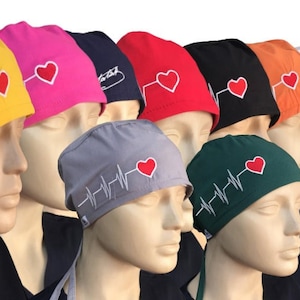 Scrub Cap, Surgical Scrub Cap,flexible cap,super comfortable,Scrub Hat, Scrub Cap, Cap for Locs, Adjustable, EKG, ECG, Heart