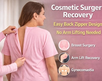 Women's Back Zip Recovery Shirt, Easy Dressing Post Surgery Top