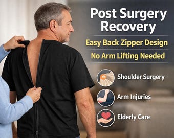 Post Surgery Shirt, Back Zipper Adaptive T-Shirt, Shoulder Surgery Recovery, Easy Dressing for Elderly Care, Limited Mobility Clothing