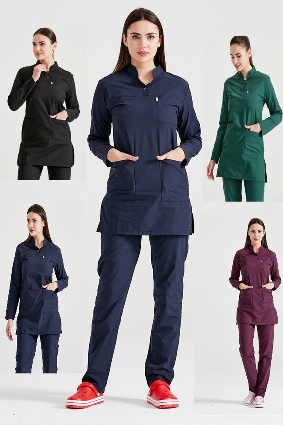 Women's Medical Nursing Scrub Set Uniforms Scrubs Long Sleeves Tshirt Pants