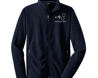 Personalized Men /Women Full Zip Nurse Jacket, Nurse, RN, Healthcare, Stethoscope, Custom Jacket, Nurse Fleece Zip Up