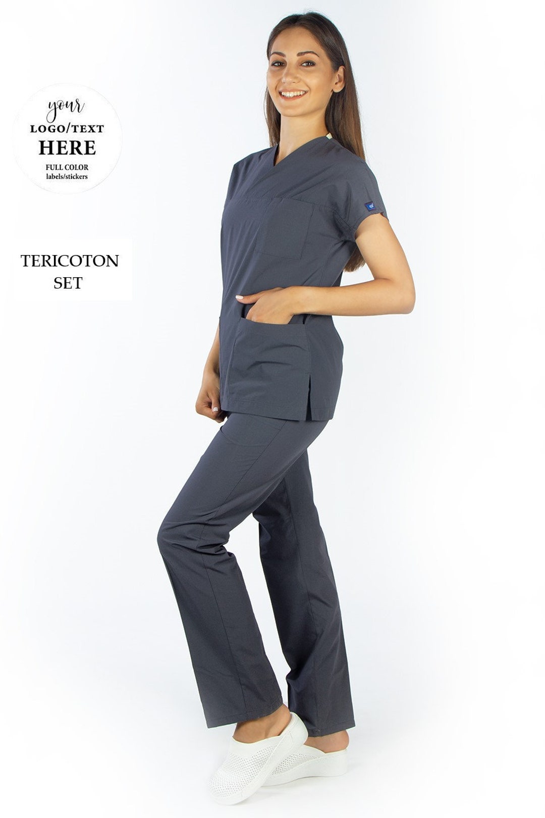 Dark Gray Scrub Set,nursing Uniform, Scrub Set ,lycra Surgeon, Medical Uniforms, Work Outlet