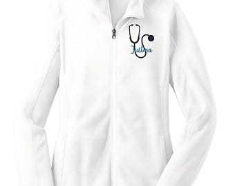 Personalized Ladies Full Zip Nurse Jacket, Nurse, RN, Healthcare, Stethoscope, Custom Jacket, Nurse Fleece Zip Up