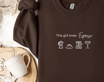Sudadera con bordado de café, sudadera con espresso, sudadera con espresso martini, camisa de barista, camisa con espresso, club social de espresso martini