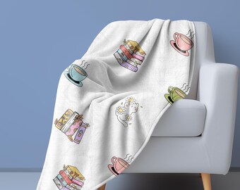 Cats, Books, and Coffee | Cats coffee and books Blanket | Books, cats and coffee Throw | Cats Books and Coffee Gift | Cats, Coffee and Books