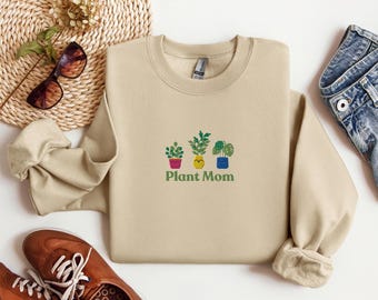 Sudadera con bordado de plantas, sudadera con estampado de plantas, sudadera con bordado de plantas, camiseta con estampado de plantas, sudadera con estampado de plantas, regalo para mamás de plantas