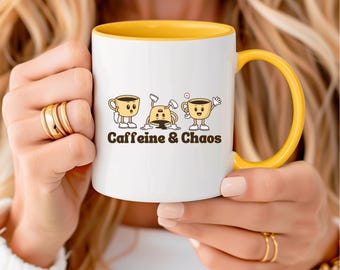 Mug caféine et chaos, caféine et chaos, fonctionnant à la caféine et au chaos, cadeau de vacances pour enseignant, cadeau pour enseignant, cadeau de vacances pour collègue
