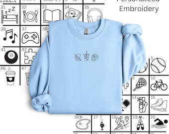 customizable sweatshirt, popular embroidered sweatshirt, cat embroidered sweatshirt, tennis embroidered sweatshirt, embroidered sports