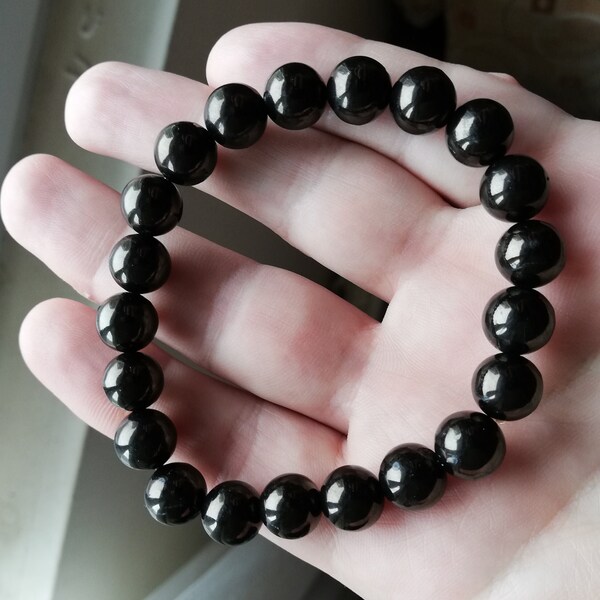 Whitby Jet Beads Bracelet 10 mm, 19 cm